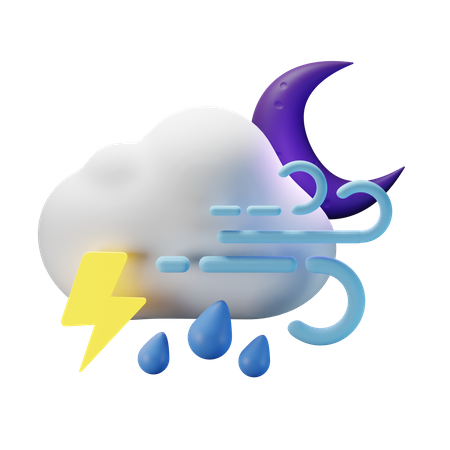Nublado trovoada chuva forte ventoso  3D Icon