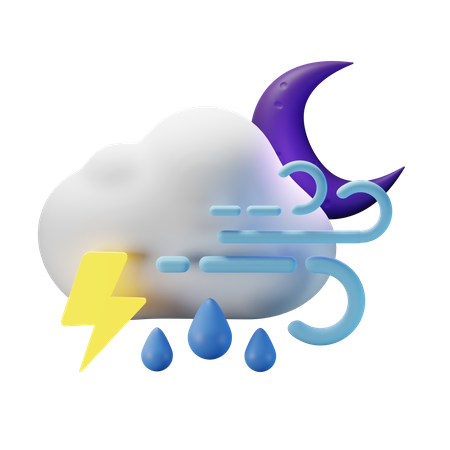 Nublado trovoada chuva forte ventoso  3D Icon