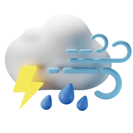 Nublado tormenta fuerte lluvia ventoso  3D Icon