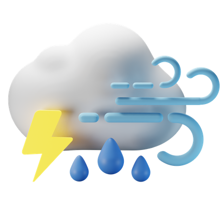 Nublado ventoso trueno lluvia  3D Icon