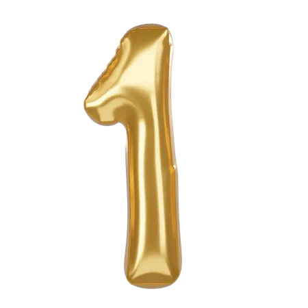 Number 1 3 D Illustration In Golden Balloon Style 3D Icon