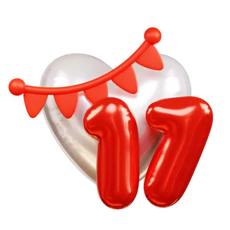 Number 17 and White Heart  3D Icon