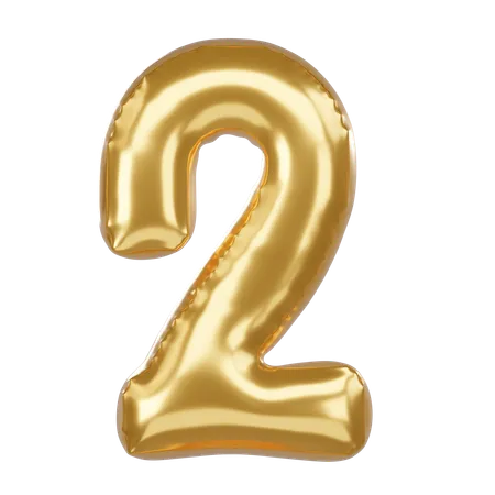 Number 2 3 D Illustration In Golden Balloon Style 3D Icon