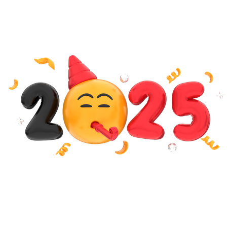 Number 2025 with celebrating emoji  3D Icon