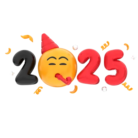 Number 2025 with celebrating emoji  3D Icon