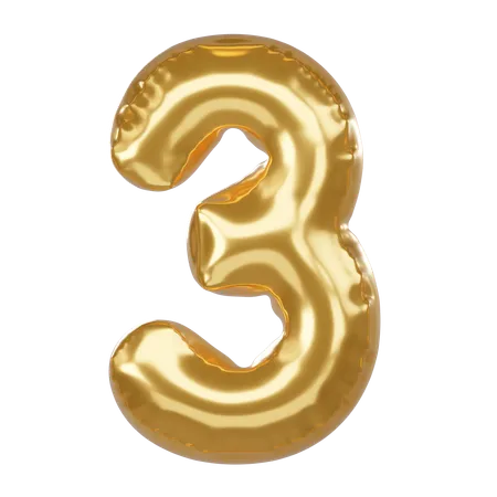 Number 3 3 D Illustration In Golden Balloon Style 3D Icon