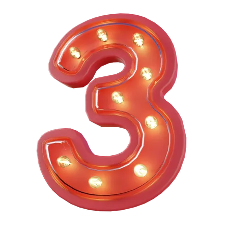 NEON NUMBER 3 Typography 3D Icon