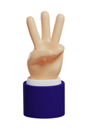 Number 3 Hand Gesture 3D Illustration