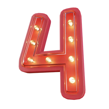 NEON NUMBER 4 Typography 3D Icon