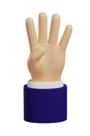 Number 4 Hand Gesture 3D Illustration