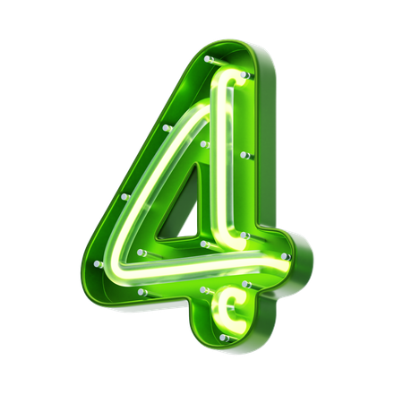 Number 4 Shape Neon Text  3D Icon