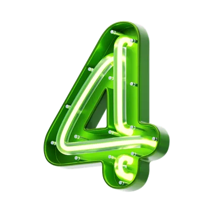 Number 4 Shape Neon Text  3D Icon