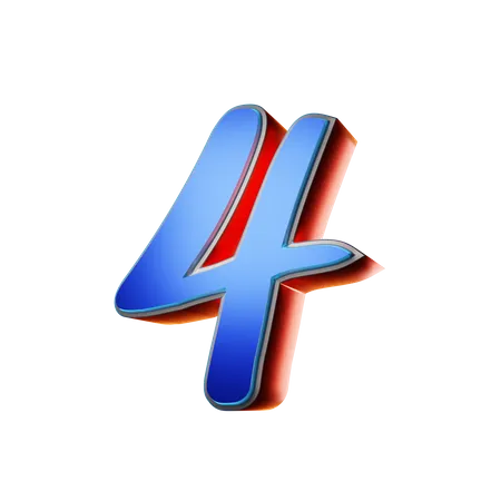 Number 4 Typography  3D Icon