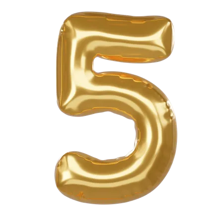 Number 5 3 D Illustration In Golden Balloon Style 3D Icon