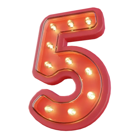 NEON NUMBER 5 Typography 3D Icon