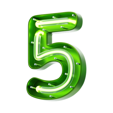 Number 5 Shape Neon Text  3D Icon