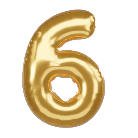 Number 6 3 D Illustration In Golden Balloon Style 3D Icon