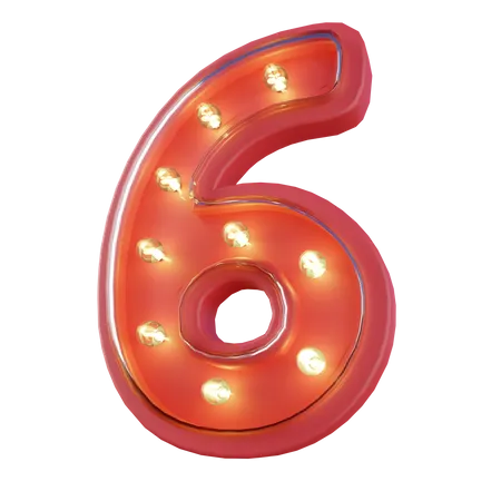 NEON NUMBER 6 Typography 3D Icon