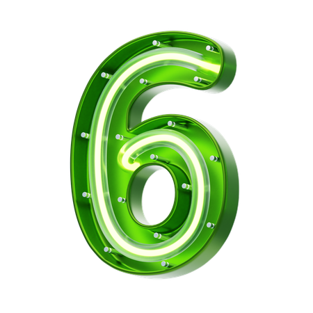 Number 6 Shape Neon Text  3D Icon