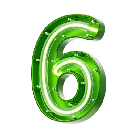 Number 6 Shape Neon Text  3D Icon