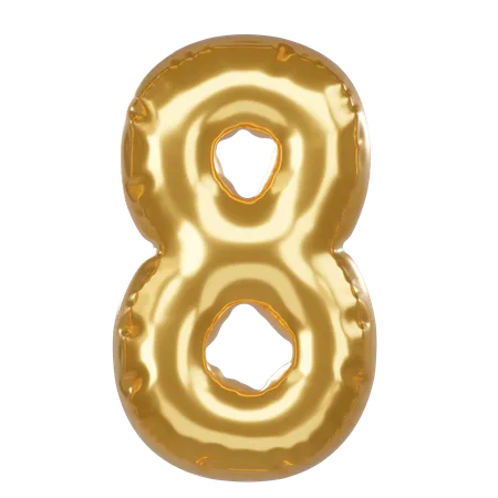Number 8 3 D Illustration In Golden Balloon Style 3D Icon