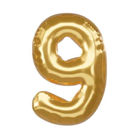 Number 9 3 D Illustration In Golden Balloon Style 3D Icon