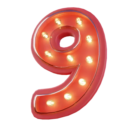 NEON NUMBER 9 Typography 3D Icon