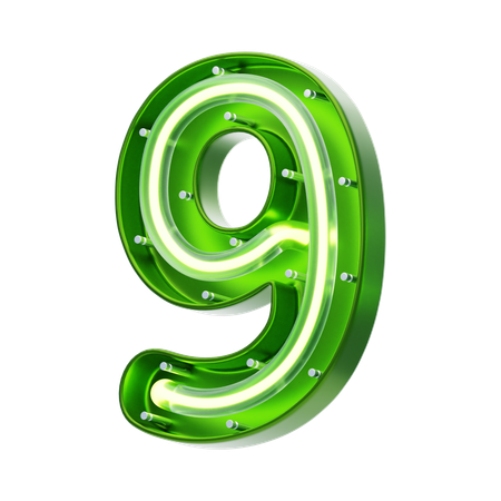 Number 9 Shape Neon Text  3D Icon