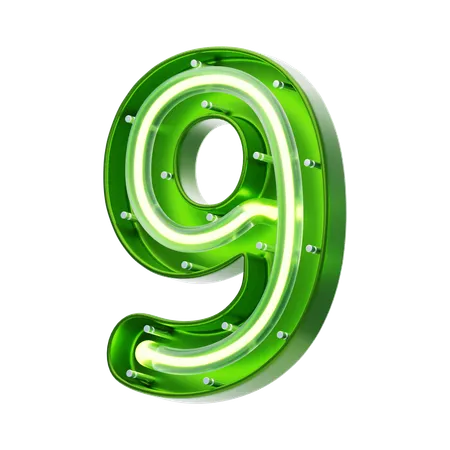 Number 9 Shape Neon Text  3D Icon