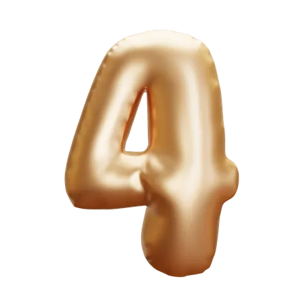 Gold Balloon Number 4 3 D Icon 3D Icon