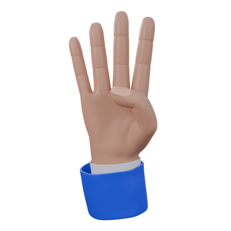 Number Four Hand Gesture  3D Icon