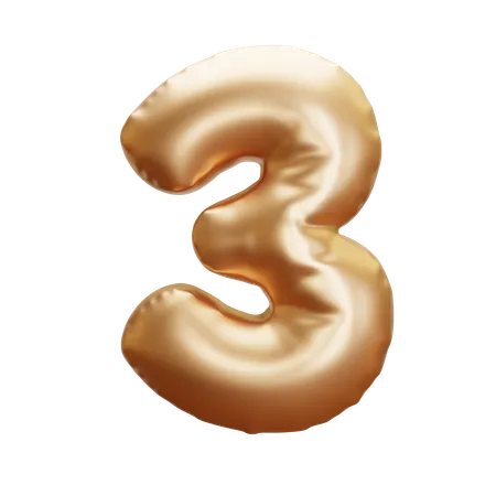 Gold Balloon Number 3 3 D Icon 3D Icon