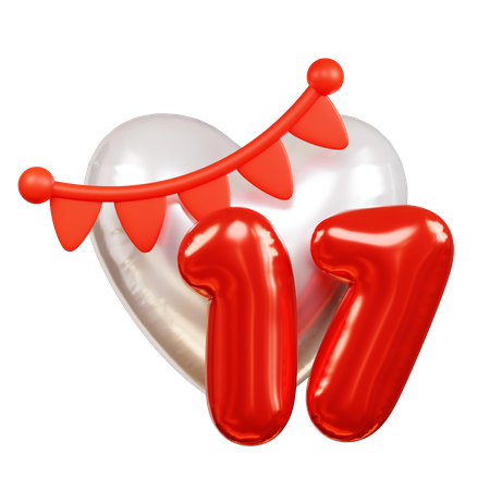 Numéro 17 et coeur blanc  3D Icon