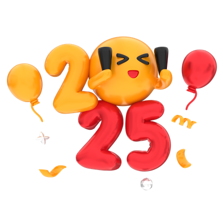 Numéro 2025 avec emoji de fête  3D Icon