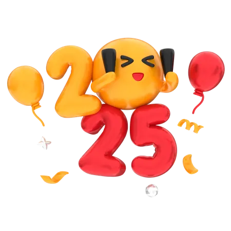 Numéro 2025 avec emoji de fête  3D Icon