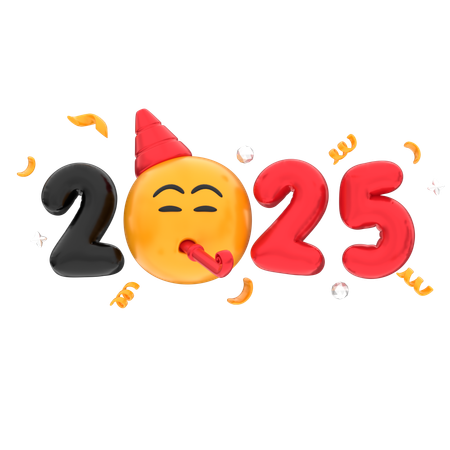 Número 2025 com emoji comemorativo  3D Icon