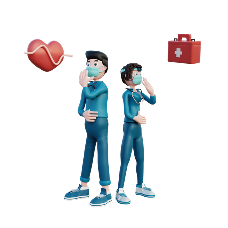 Nurse and doctor wearing mask  3D Illustration