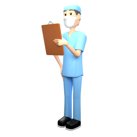 Nurse Checking Health Report  3D Illustration