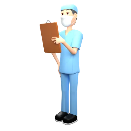 Nurse Checking Health Report  3D Illustration