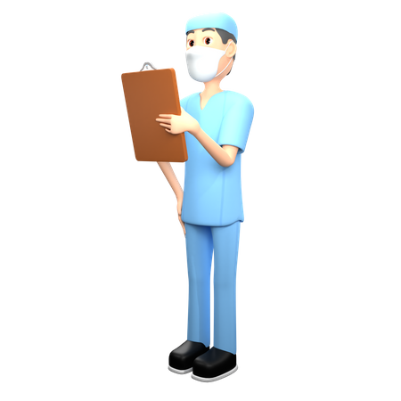 Nurse Checking Health Report 3D Illustration