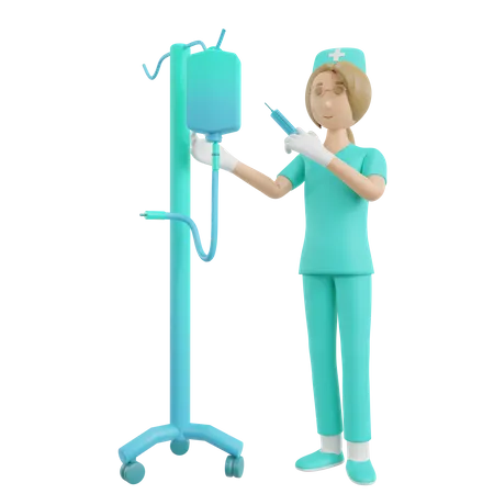 Nurse doing medical infusion  3D Illustration