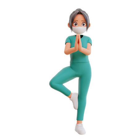 Nurse Doing Yoga  3D Illustration