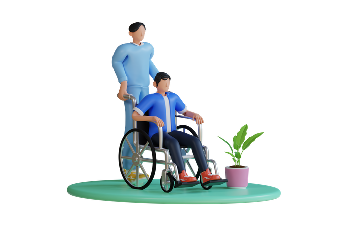 Nurse Helping handicapped man  3D Illustration