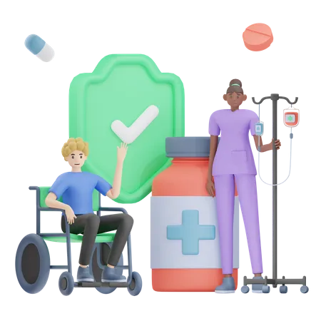 Nurse Helping Patient  3D Illustration