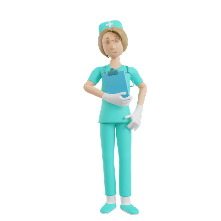 Nurse Holding medical report 3D Illustration