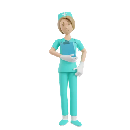 3 D Render Nurse Illustration With Hold Medical Report 3D Illustration
