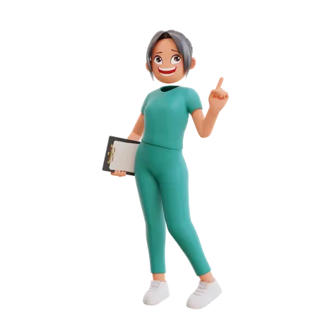 Cute Nurse Pointing Up Icon Concept 3D Illustration