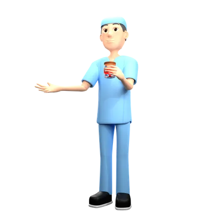 Nurse Holding Medicine  3D Illustration