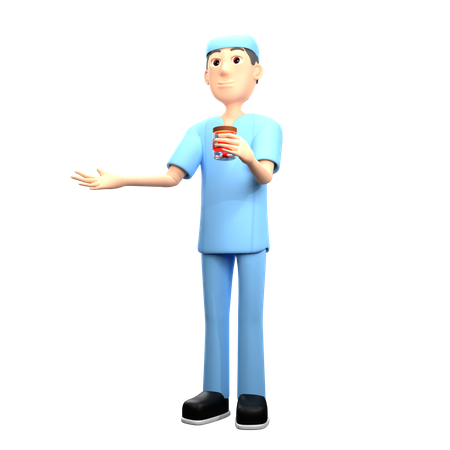 Nurse Holding Medicine 3D Illustration