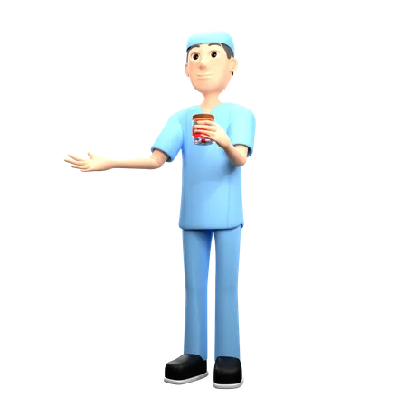 Nurse Holding Medicine 3D Illustration